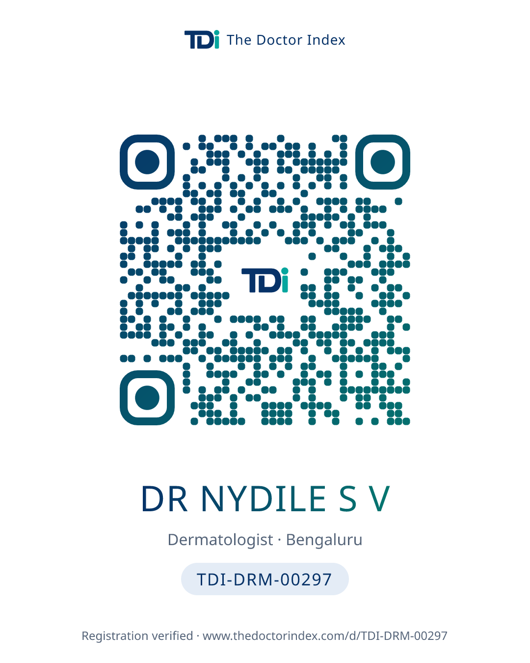 QR card for Dr Nydile S V, TDI-DRM-00297