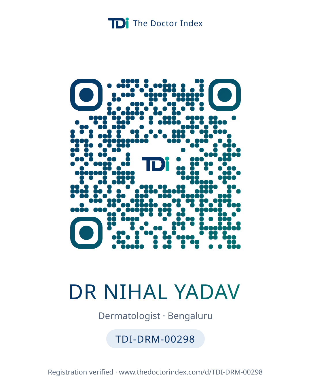 QR card for Dr Nihal Yadav, TDI-DRM-00298