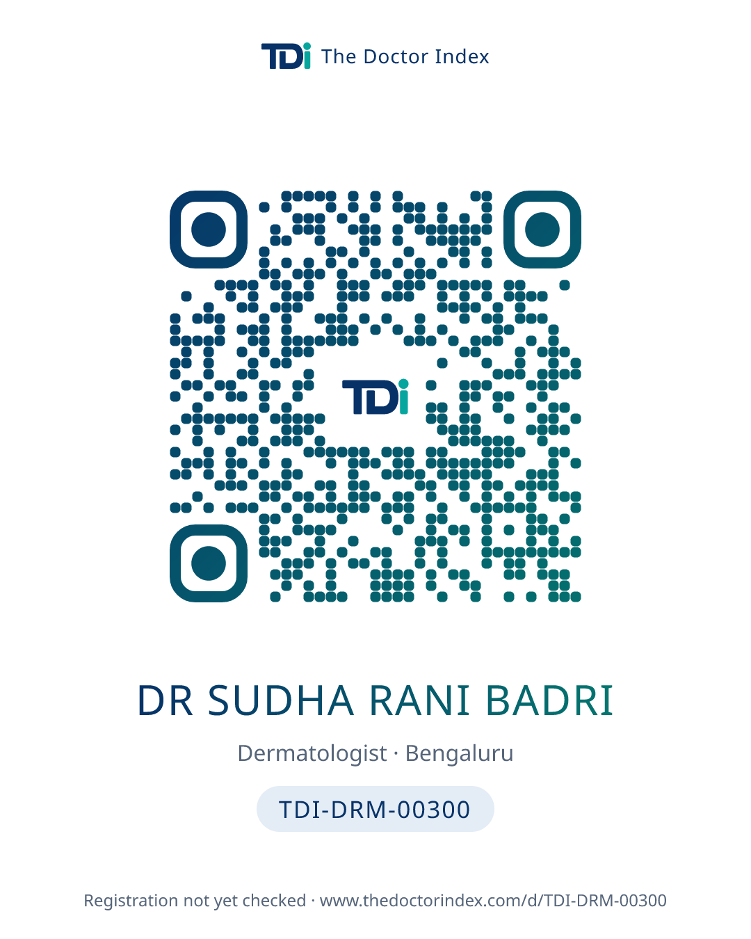QR card for Dr Sudha Rani Badri, TDI-DRM-00300