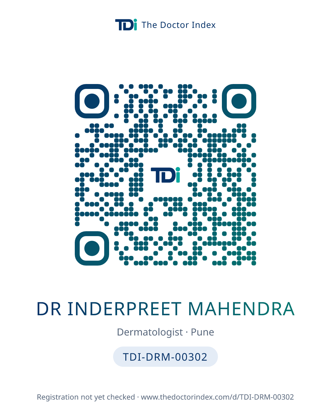 QR card for Dr Inderpreet Mahendra, TDI-DRM-00302