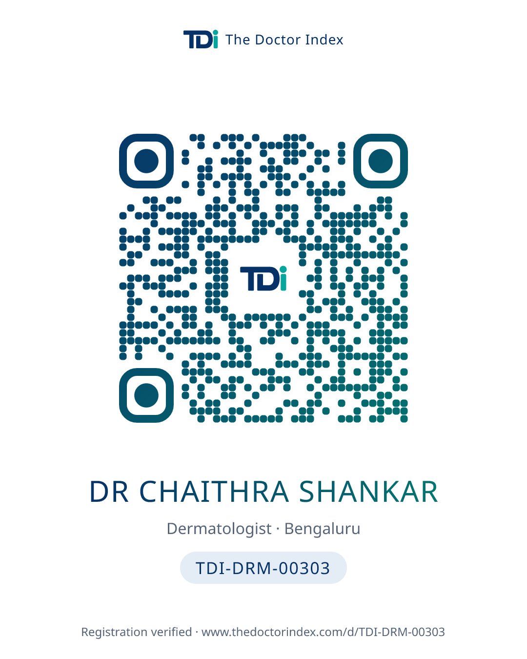 QR card for Dr Chaithra Shankar, TDI-DRM-00303