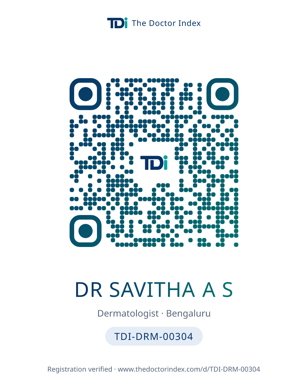 QR card for Dr Savitha A S, TDI-DRM-00304