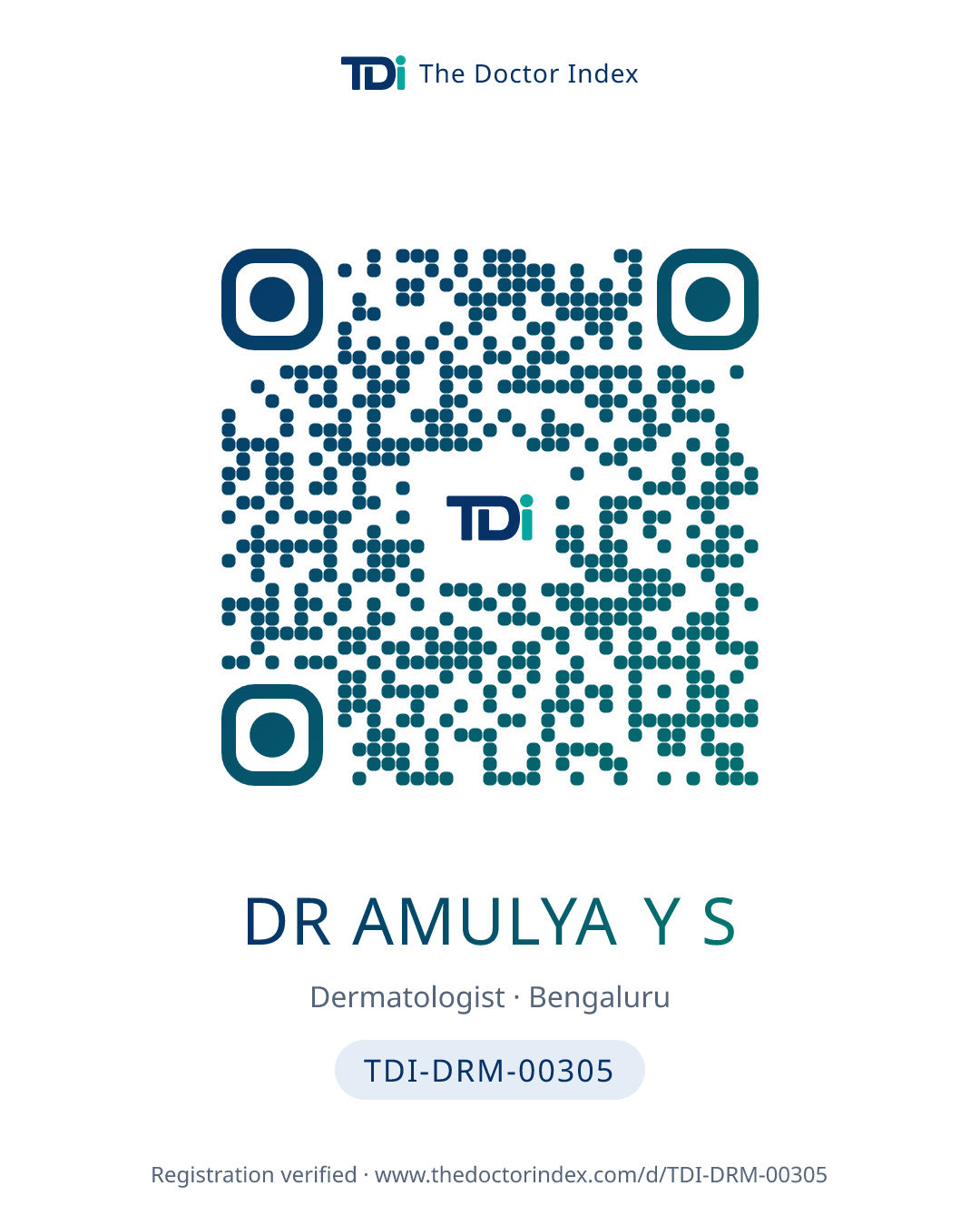 QR card for Dr Amulya Y S, TDI-DRM-00305