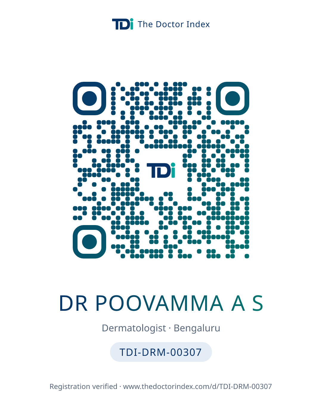 QR card for Dr Poovamma A S, TDI-DRM-00307