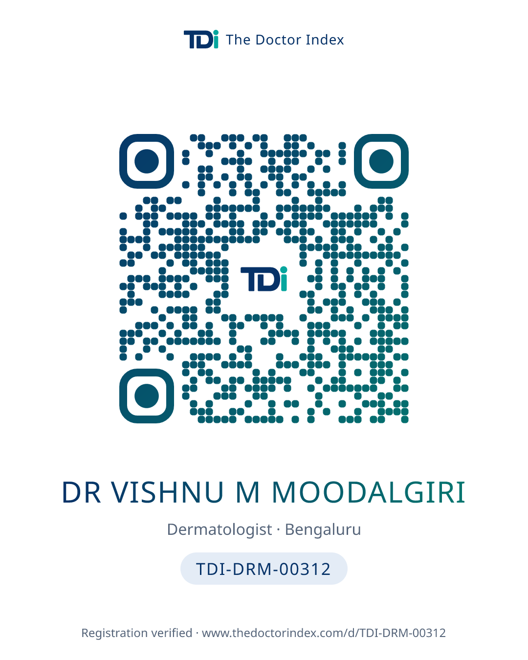 QR card for Dr Vishnu M Moodalgiri, TDI-DRM-00312