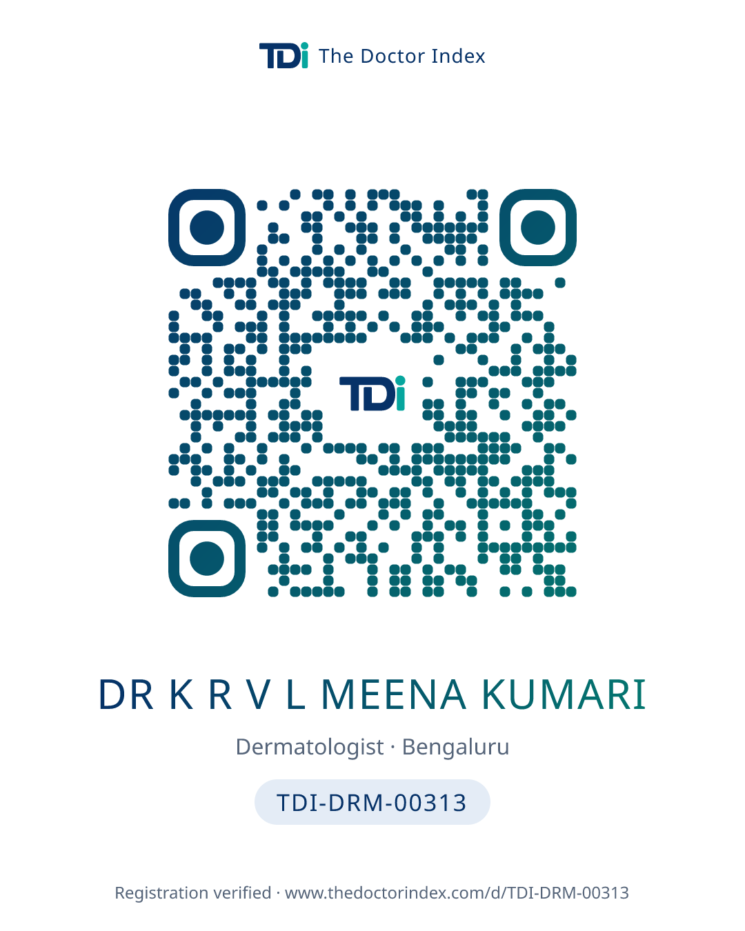 QR card for Dr K R V L Meena Kumari, TDI-DRM-00313