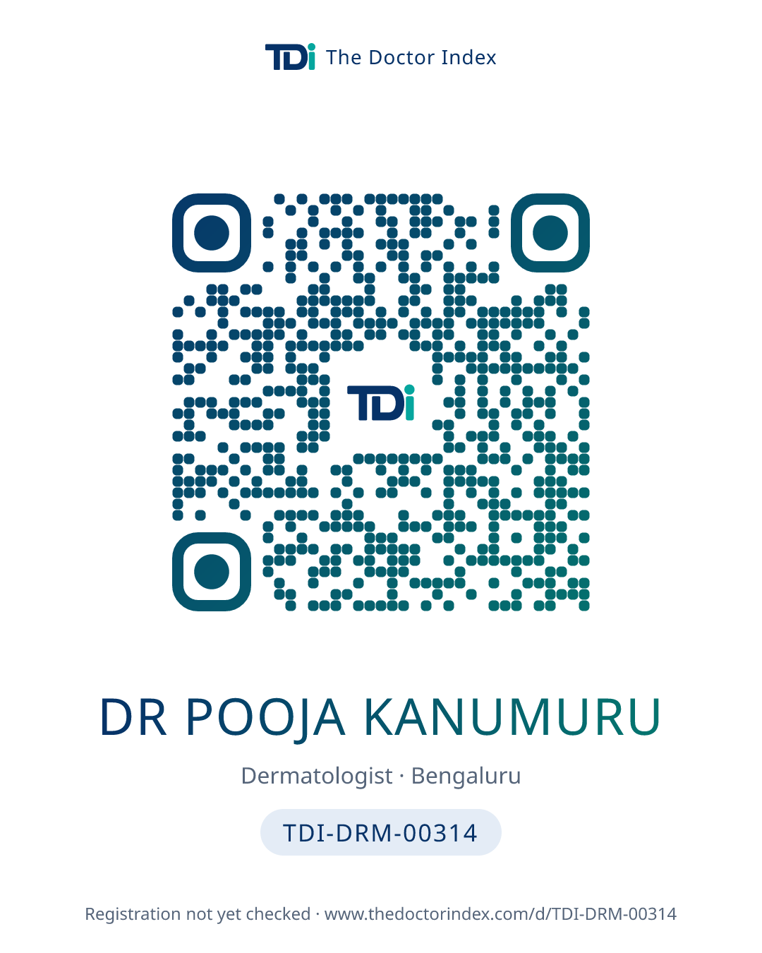 QR card for Dr Pooja Kanumuru, TDI-DRM-00314