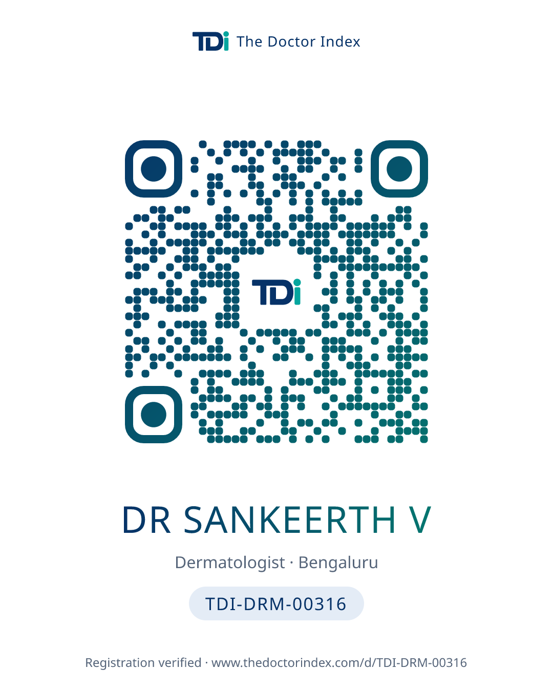 QR card for Dr Sankeerth V, TDI-DRM-00316