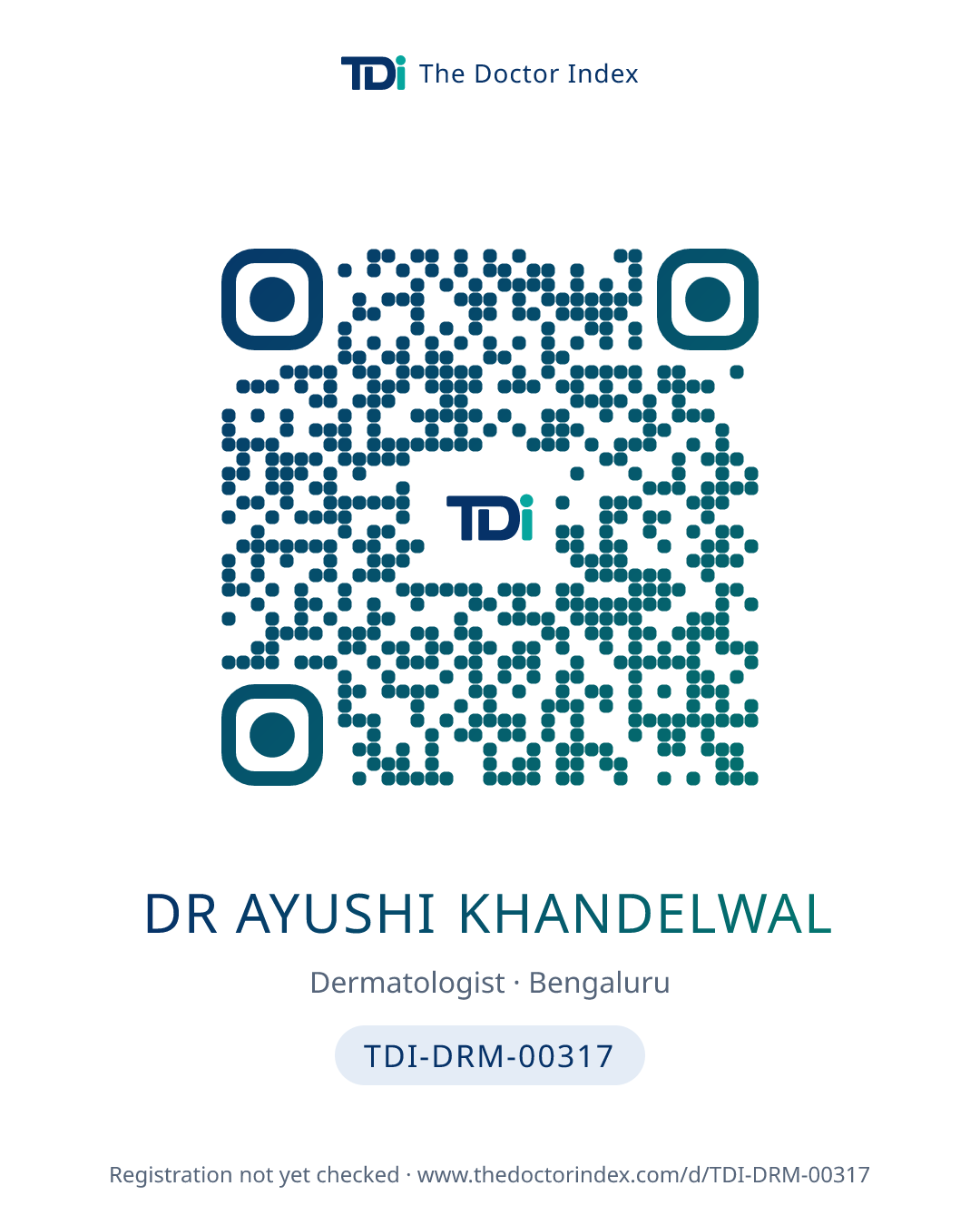 QR card for Dr Ayushi Khandelwal, TDI-DRM-00317
