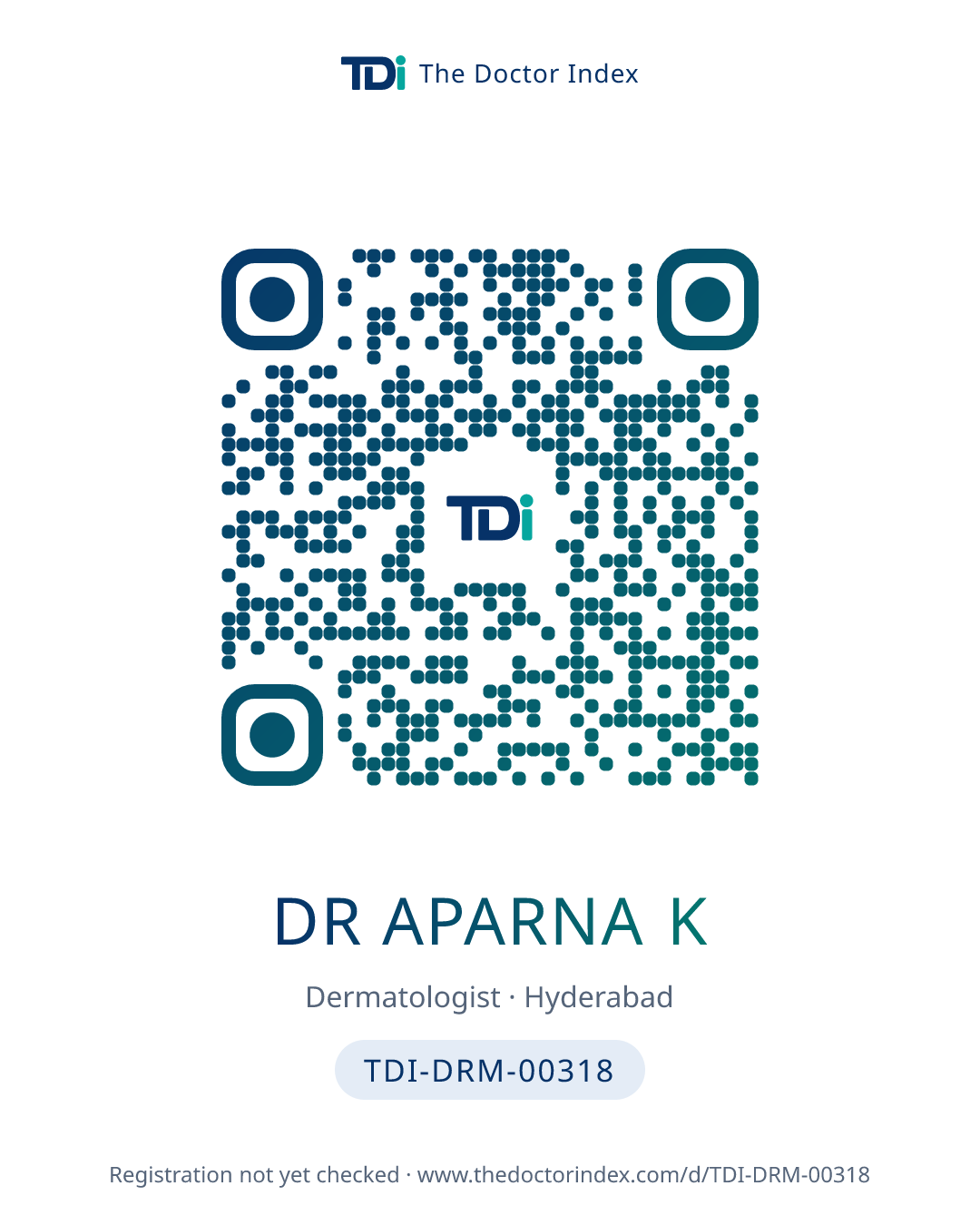 QR card for Dr Aparna K, TDI-DRM-00318