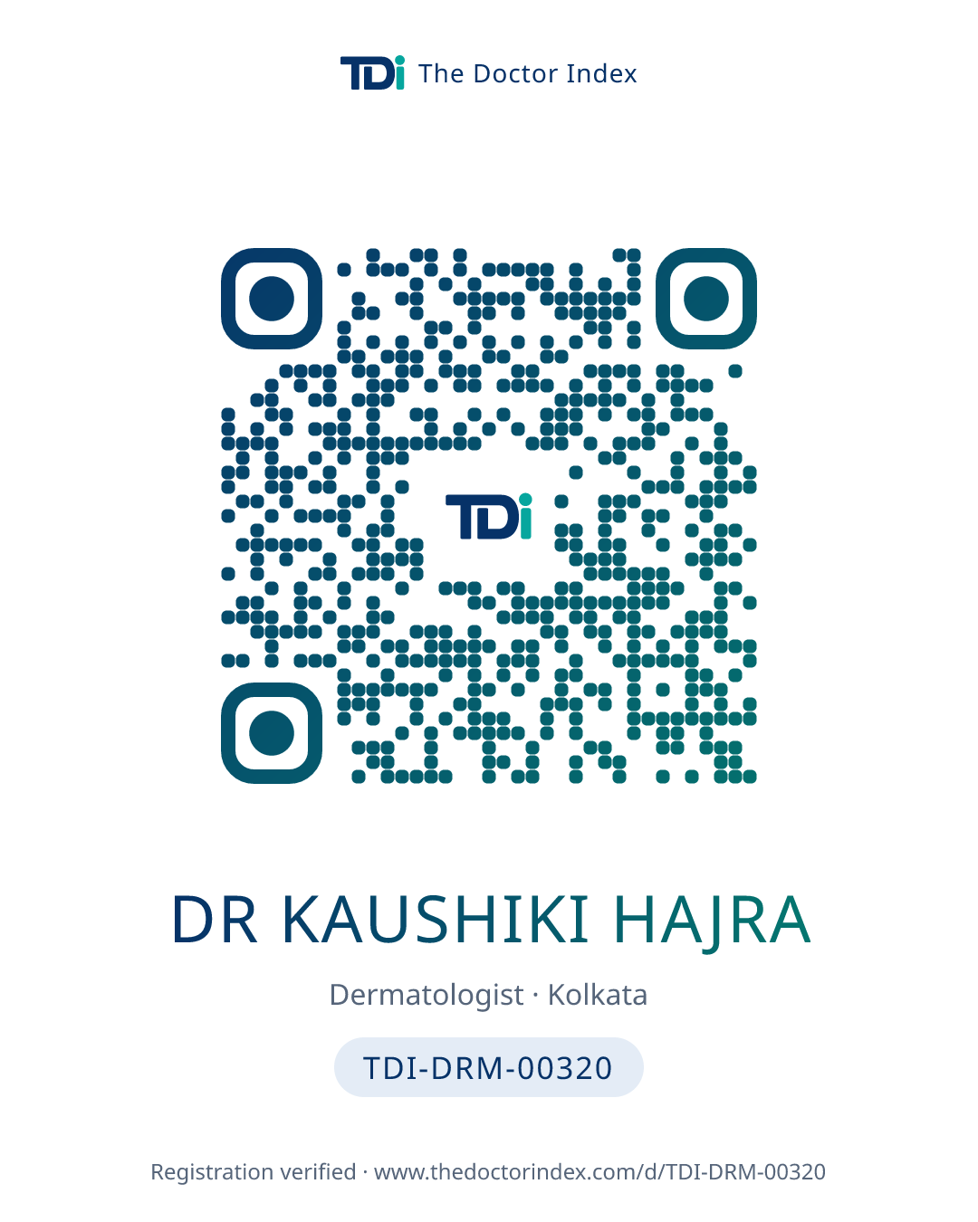 QR card for Dr Kaushiki Hajra, TDI-DRM-00320