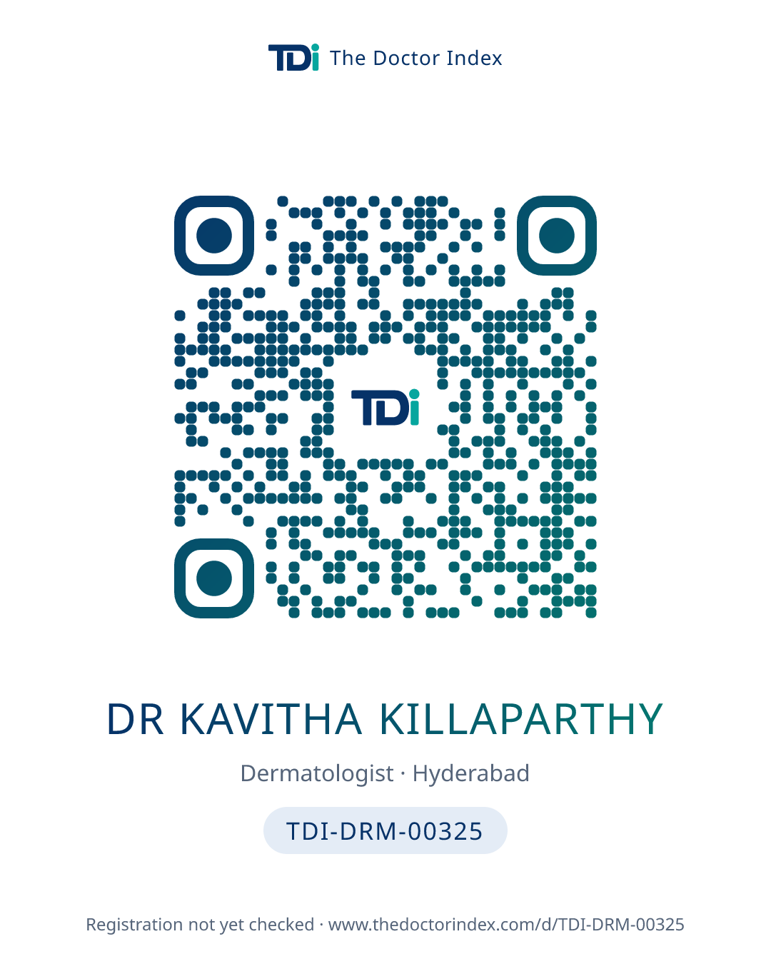 QR card for Dr Kavitha Killaparthy, TDI-DRM-00325