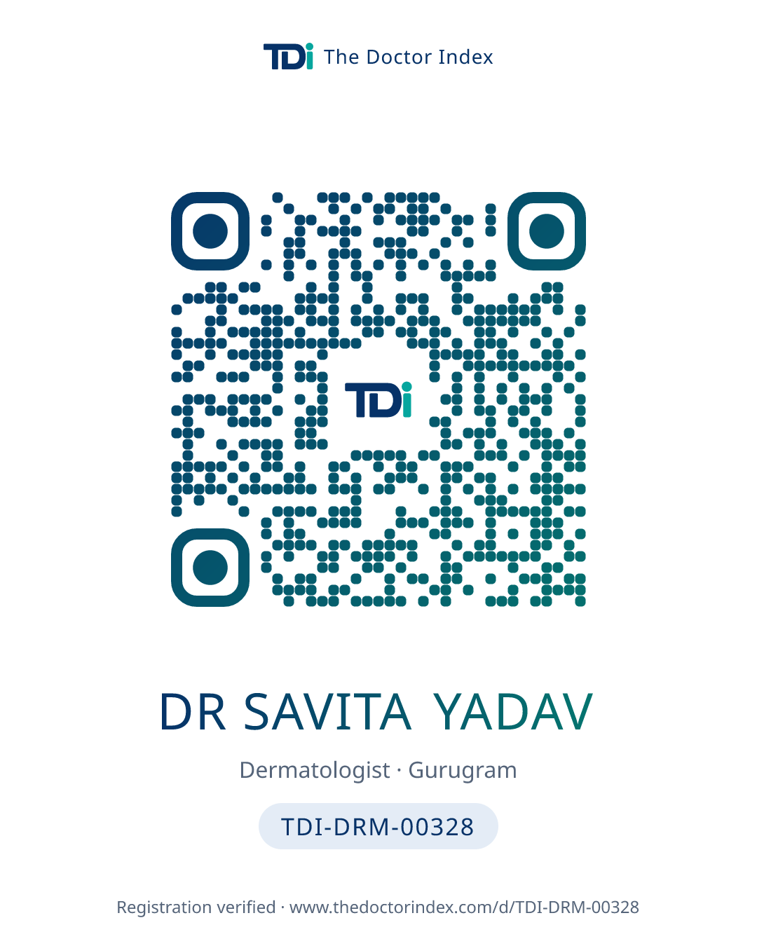 QR card for Dr Savita Yadav, TDI-DRM-00328