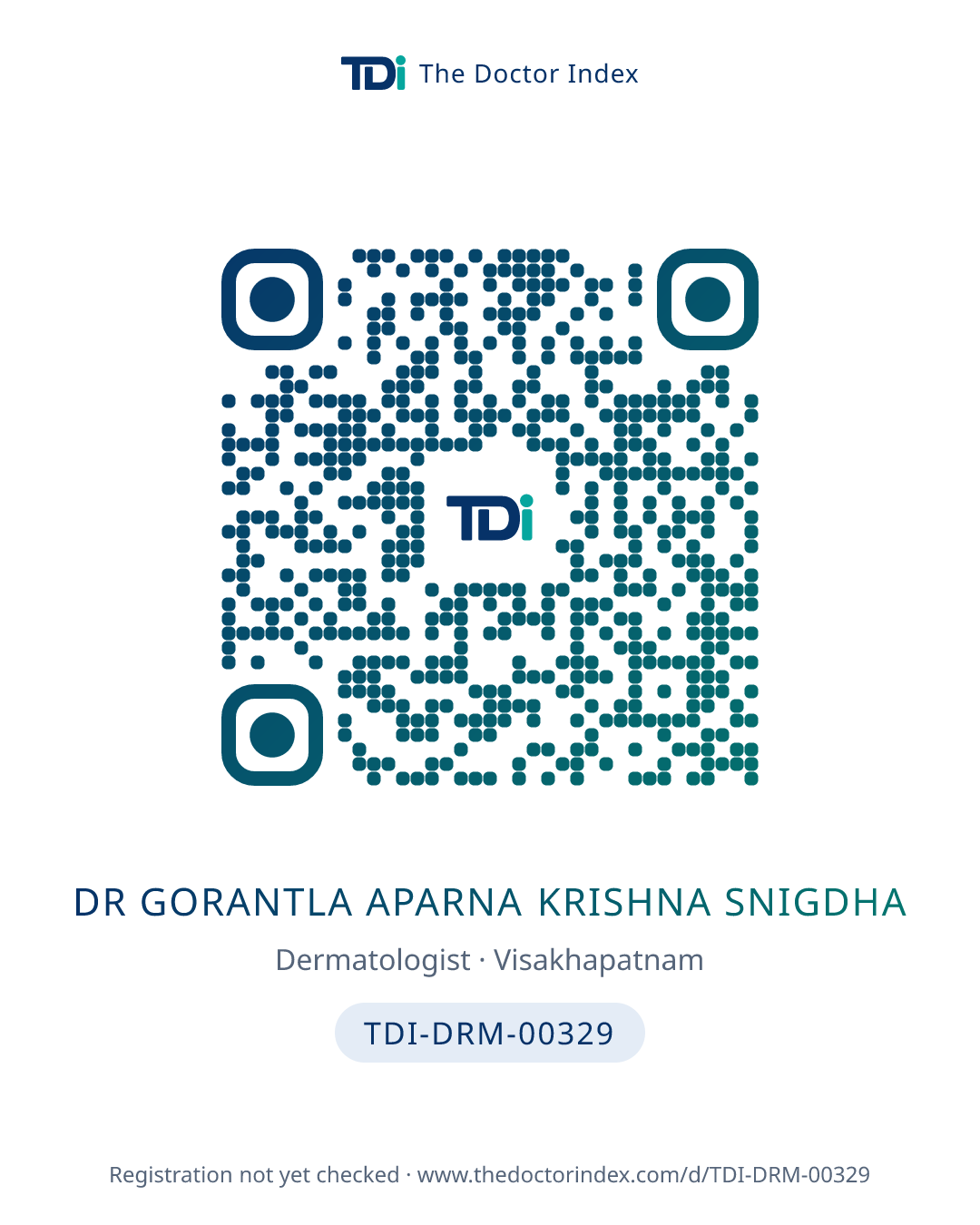 QR card for Dr Gorantla Aparna Krishna Snigdha, TDI-DRM-00329