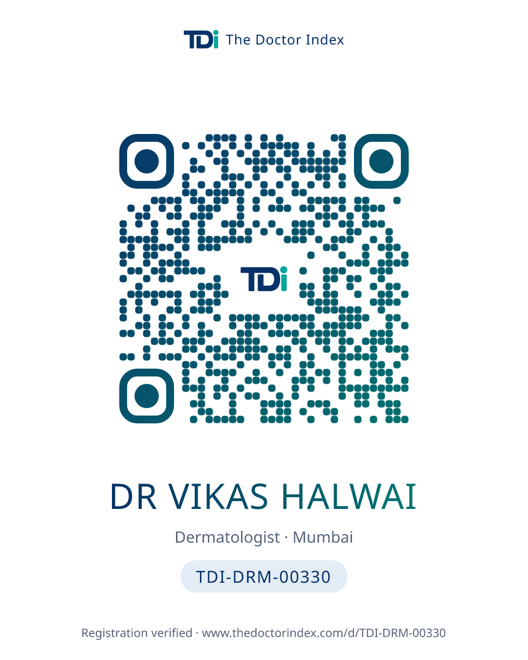 QR card for Dr Vikas Halwai, TDI-DRM-00330