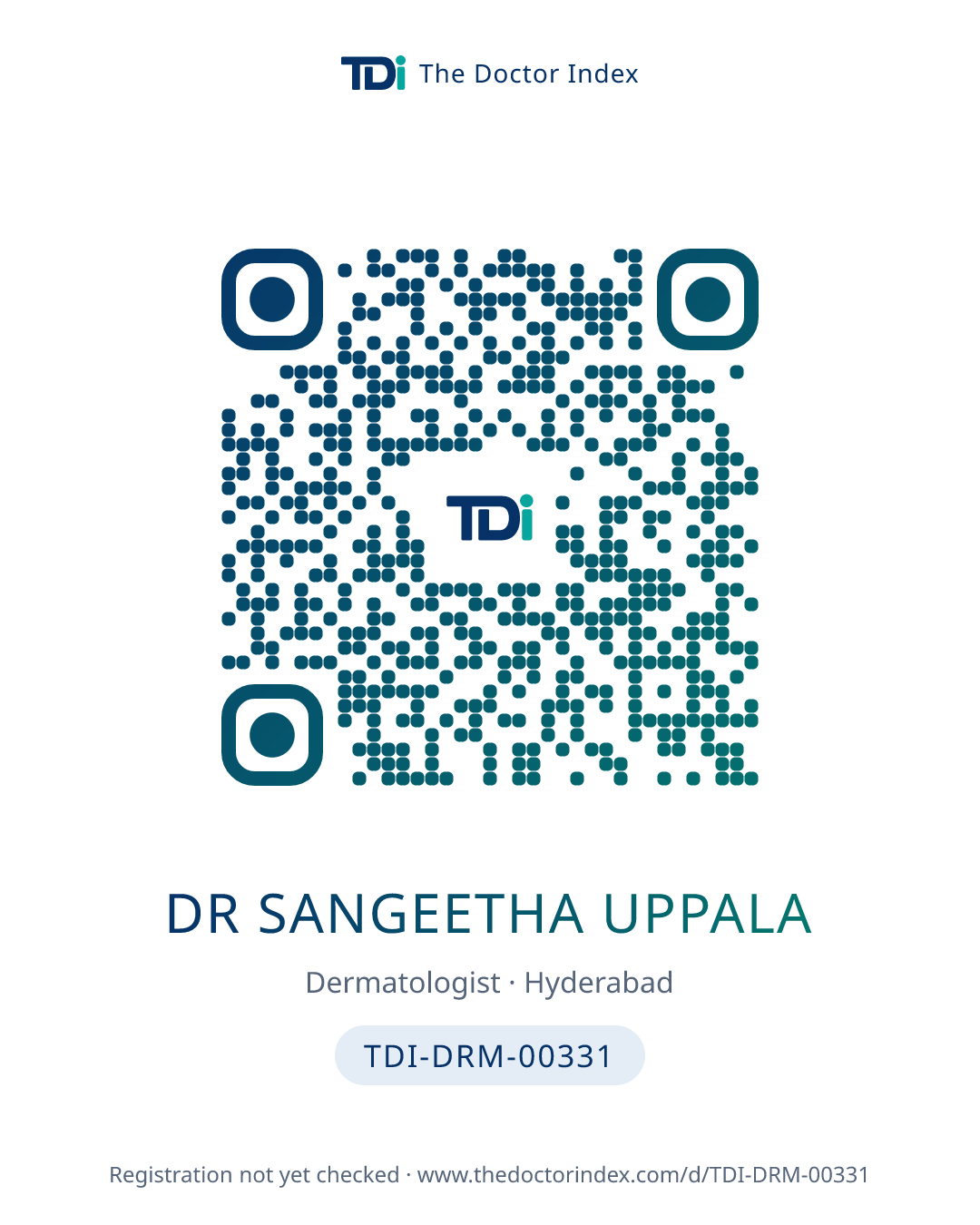 QR card for Dr Sangeetha Uppala, TDI-DRM-00331