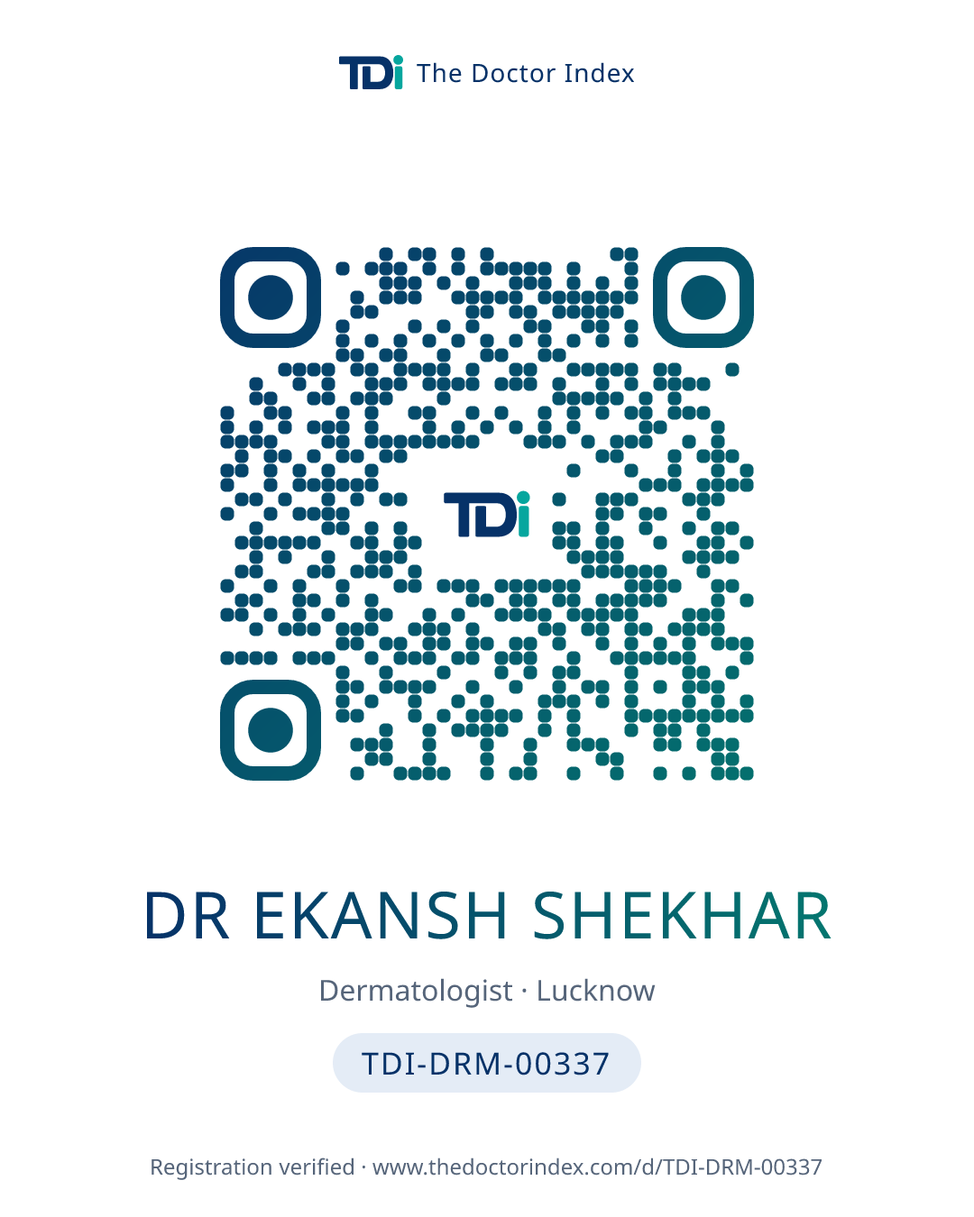 QR card for Dr Ekansh Shekhar, TDI-DRM-00337