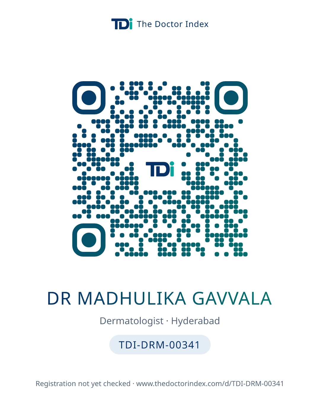 QR card for Dr Madhulika Gavvala, TDI-DRM-00341