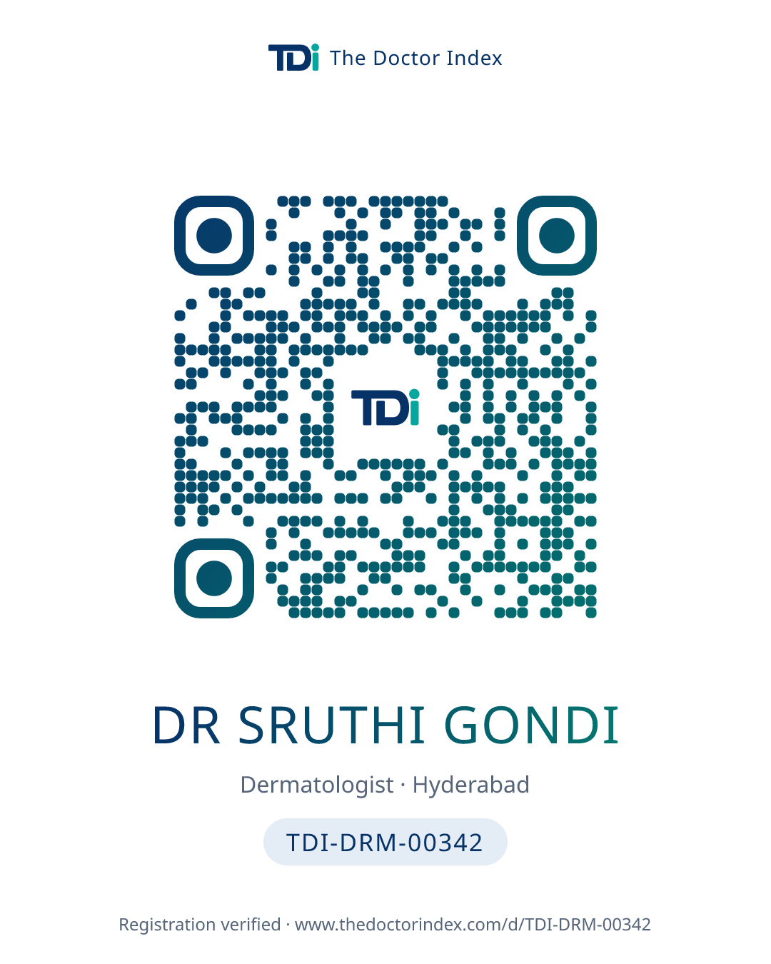 QR card for Dr Sruthi Gondi, TDI-DRM-00342