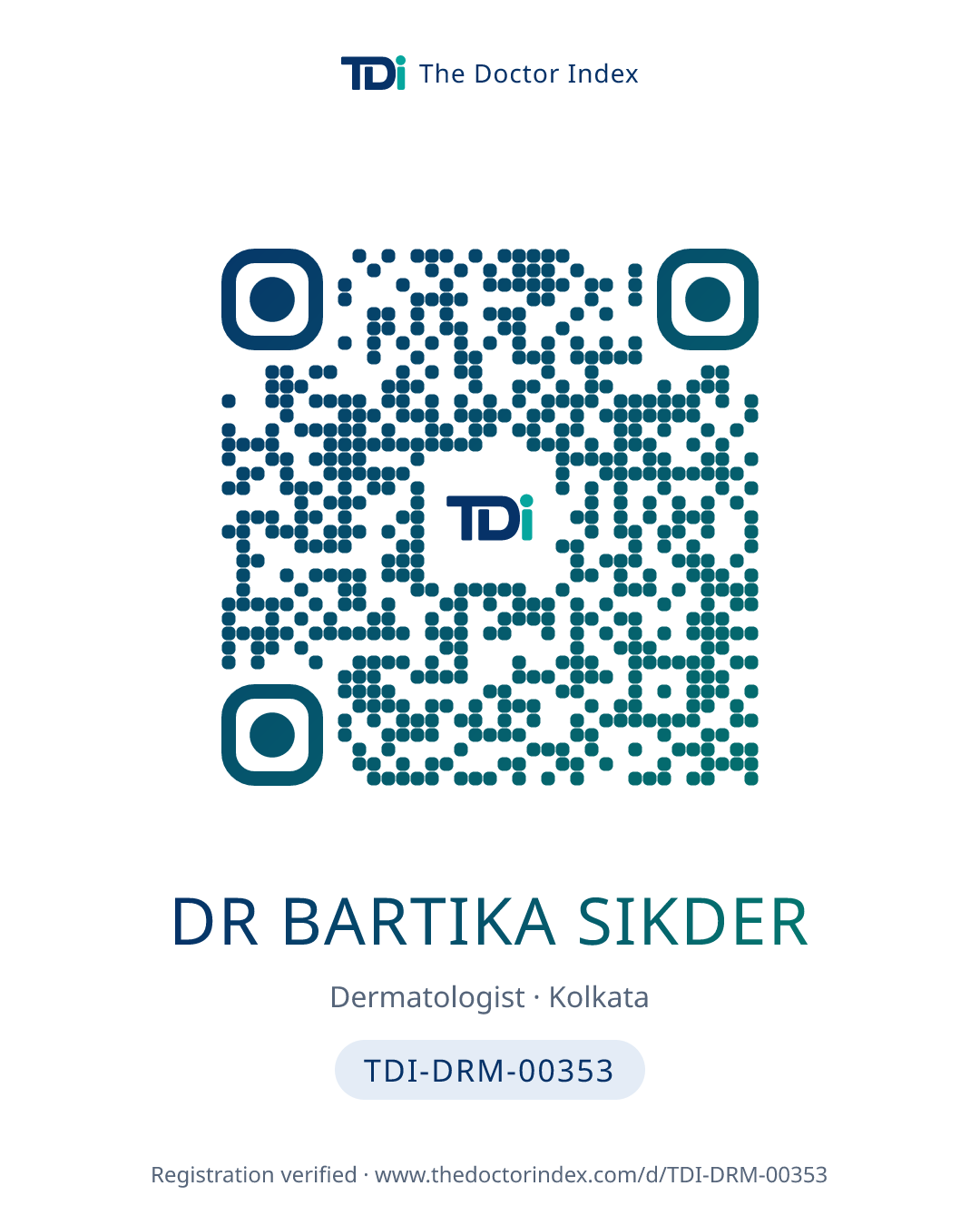 QR card for Dr Bartika Sikder, TDI-DRM-00353
