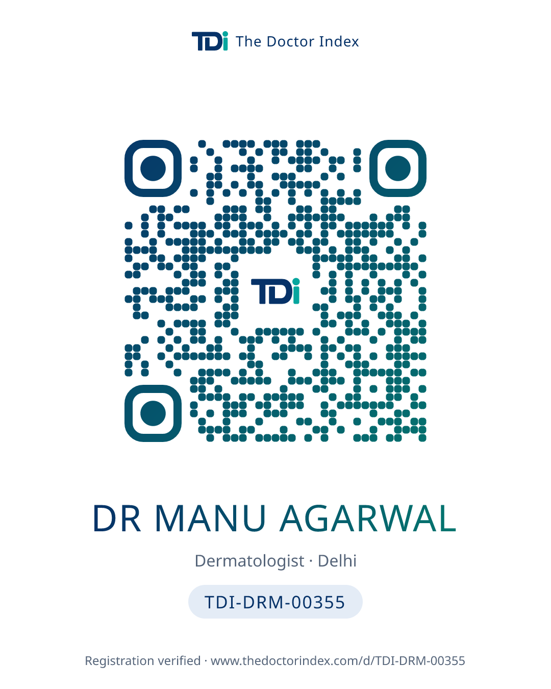 QR card for Dr Manu Agarwal, TDI-DRM-00355