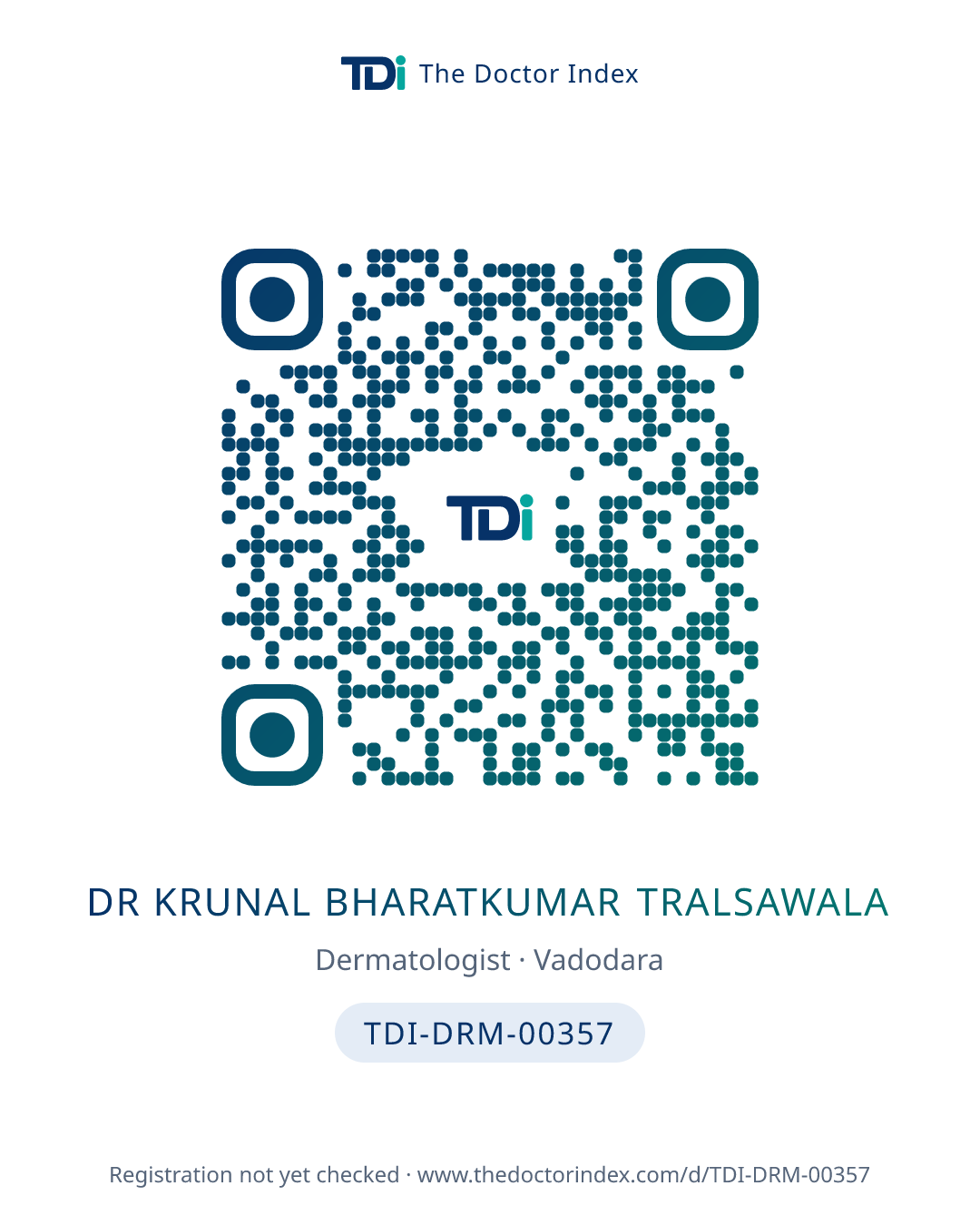 QR card for Dr Krunal Bharatkumar Tralsawala, TDI-DRM-00357