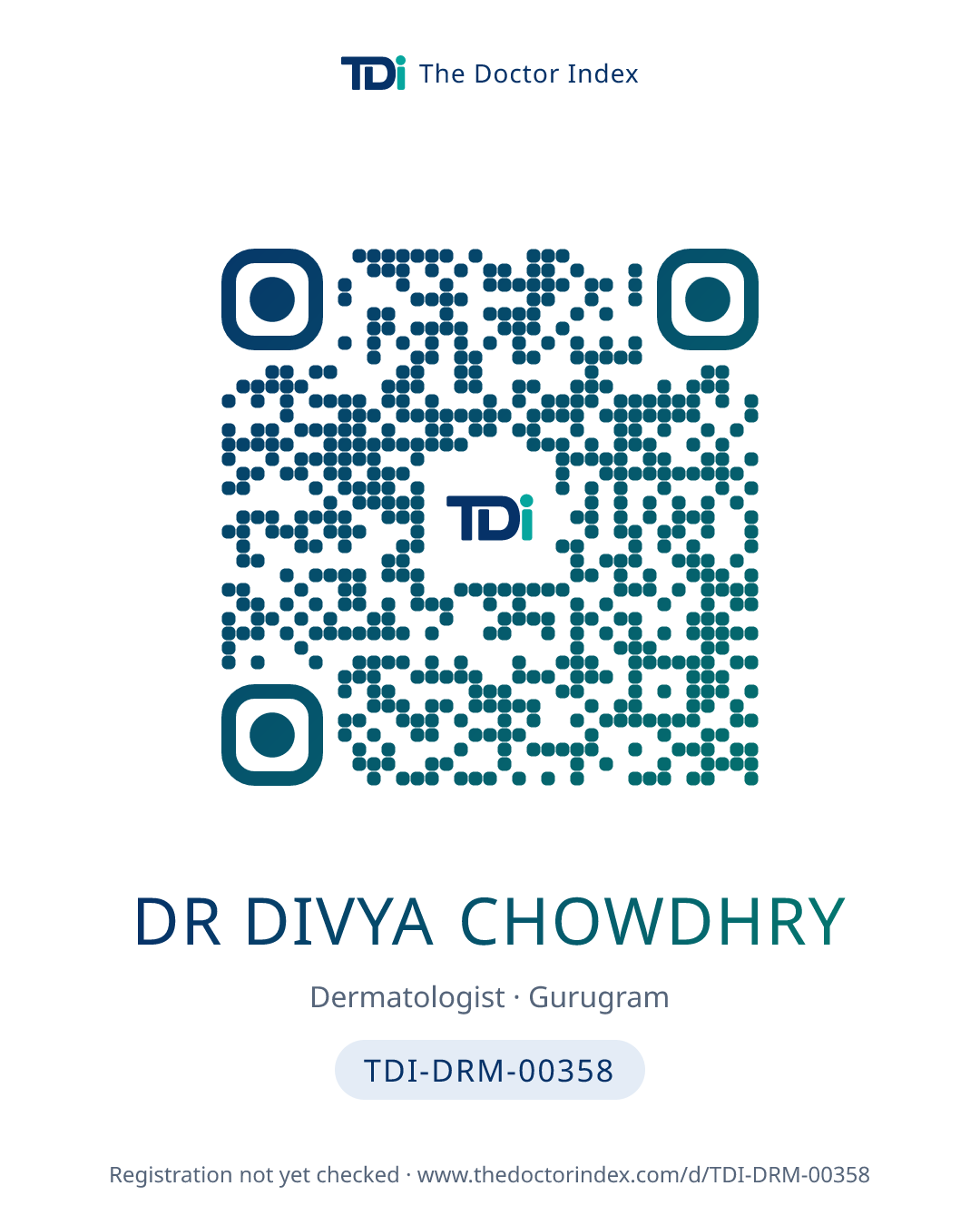 QR card for Dr Divya Chowdhry, TDI-DRM-00358