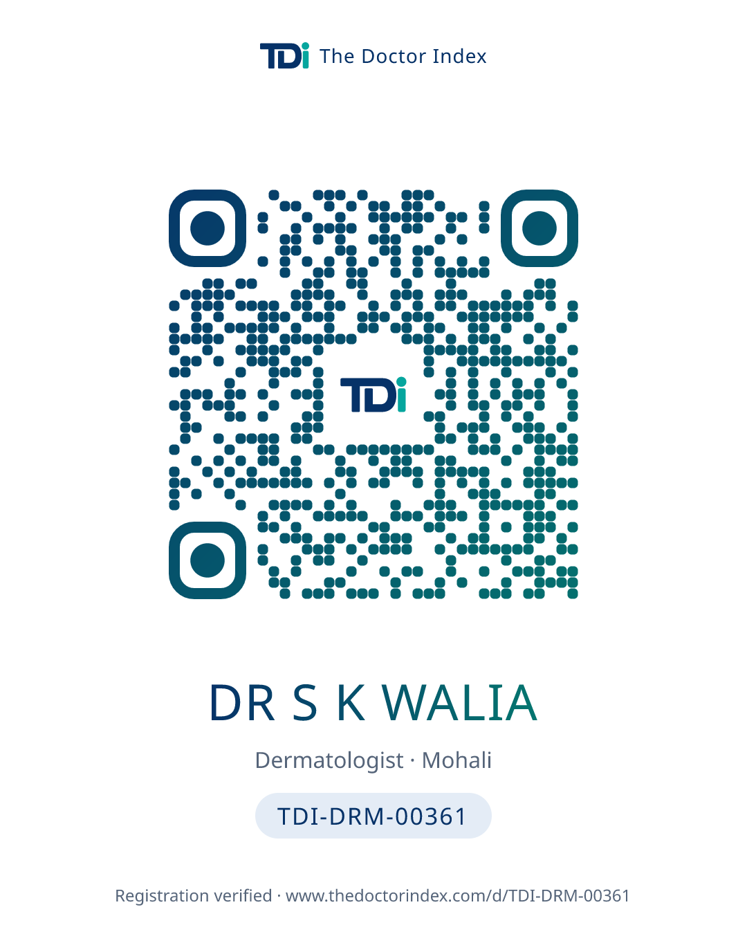 QR card for Dr S K Walia, TDI-DRM-00361