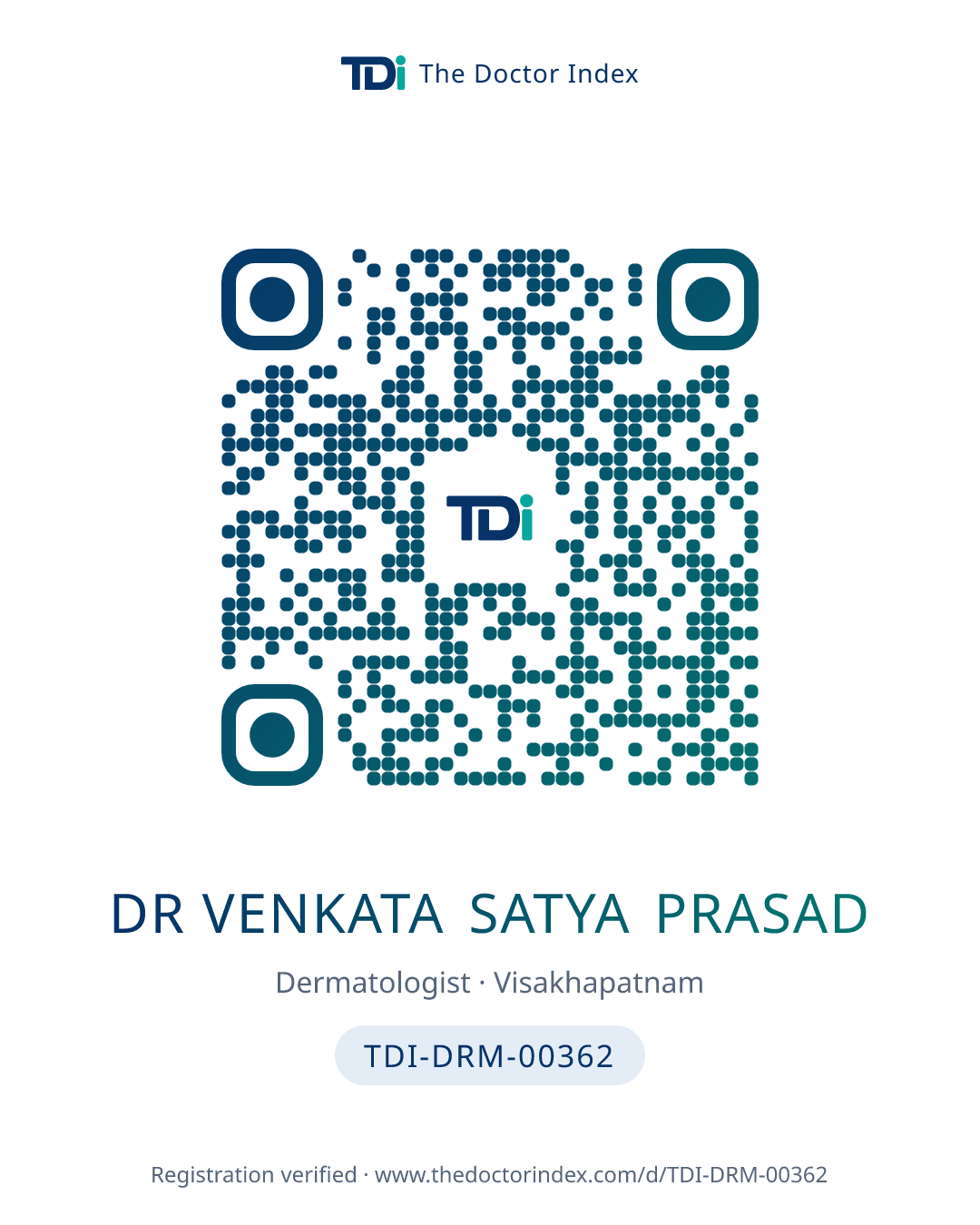 QR card for Dr Venkata Satya Prasad, TDI-DRM-00362