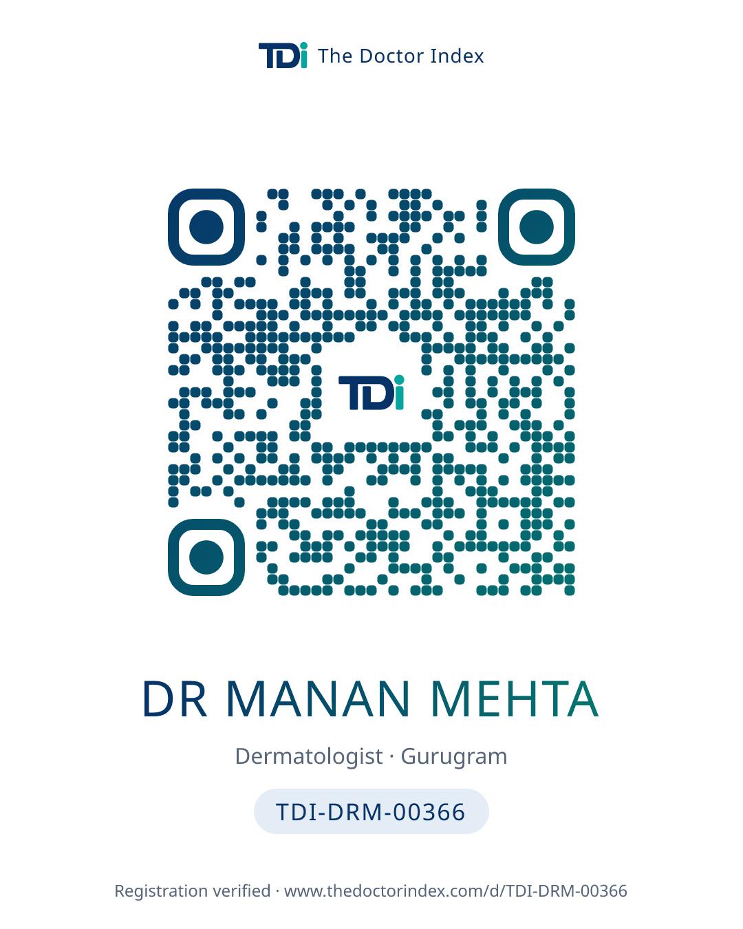 QR card for Dr Manan Mehta, TDI-DRM-00366