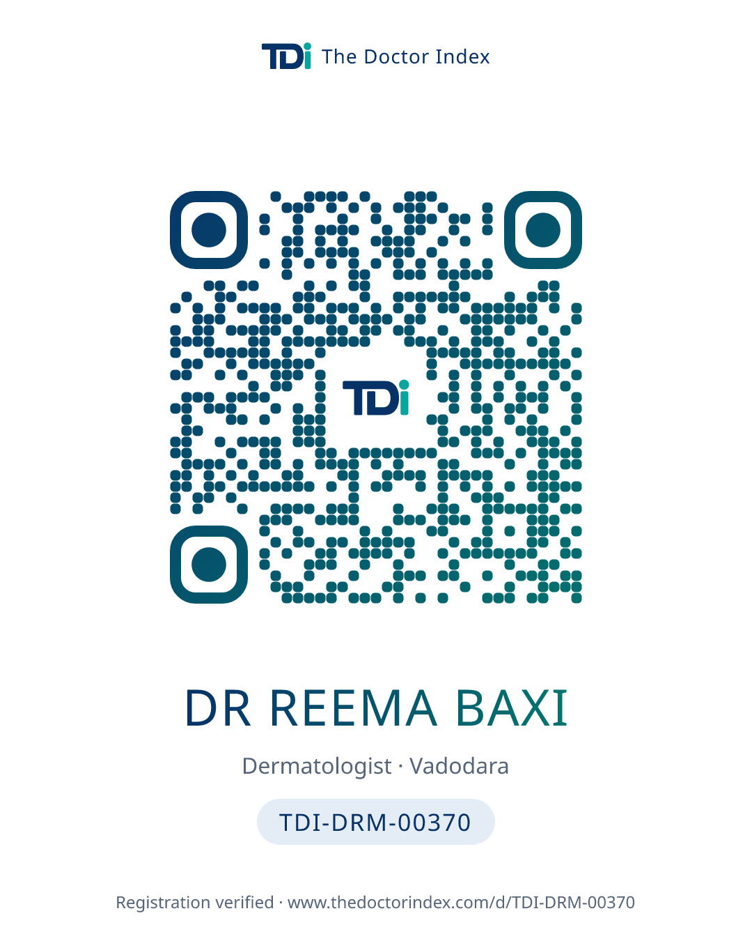QR card for Dr Reema Baxi, TDI-DRM-00370