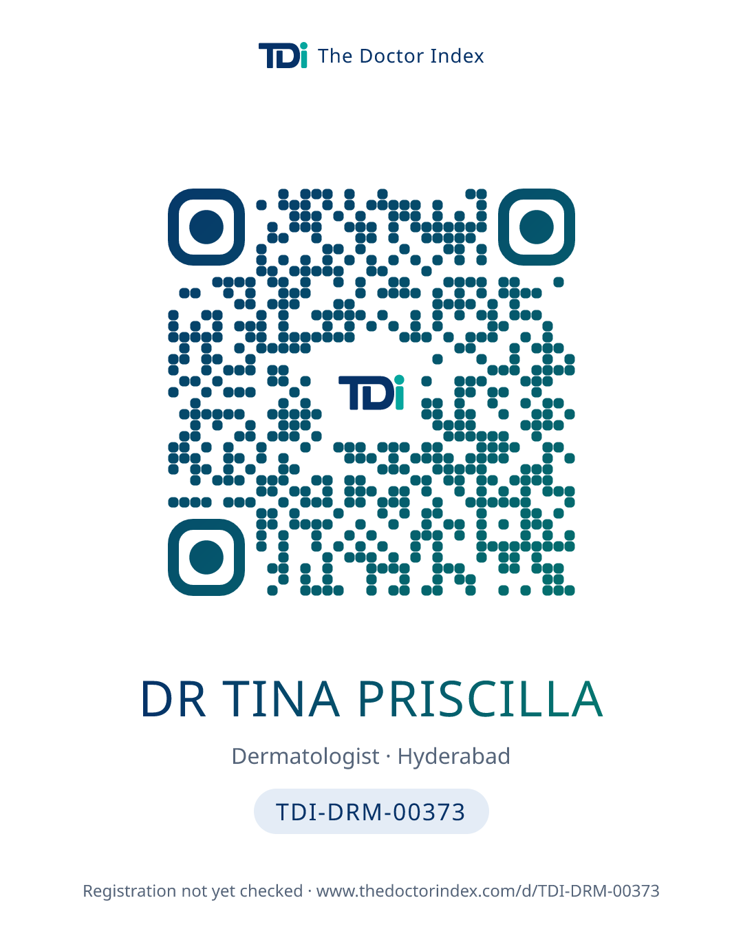QR card for Dr Tina Priscilla, TDI-DRM-00373