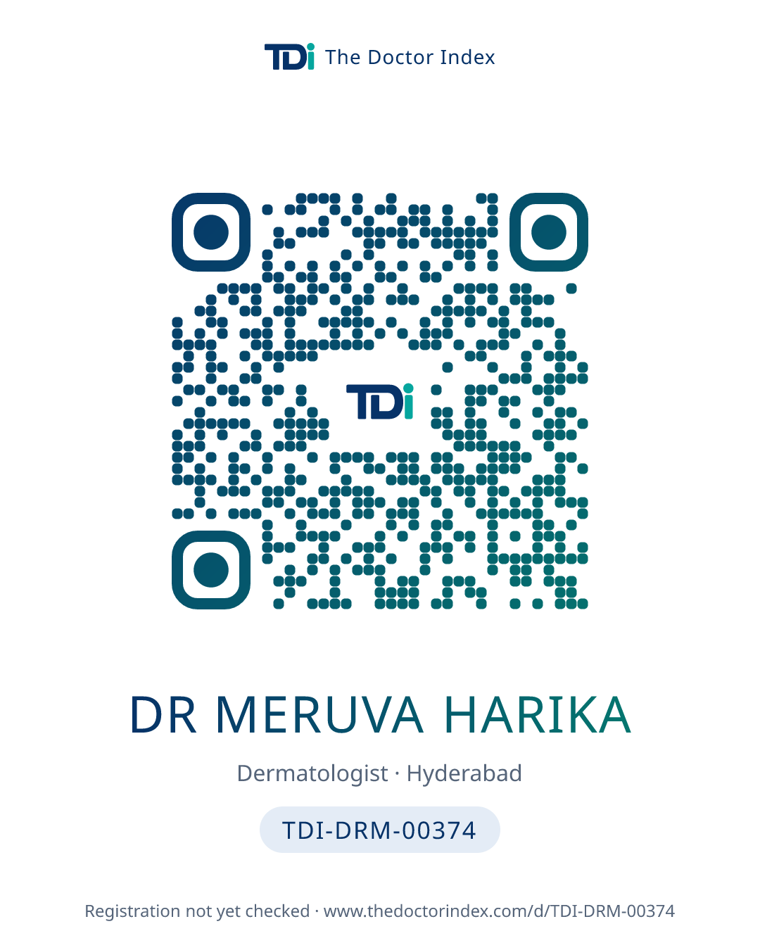 QR card for Dr Meruva Harika, TDI-DRM-00374