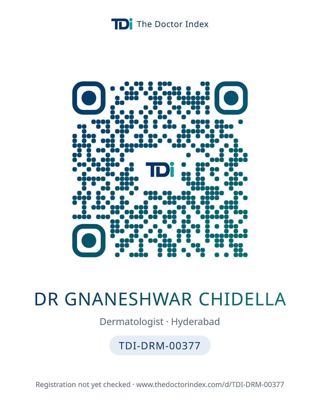QR card for Dr Gnaneshwar Chidella, TDI-DRM-00377