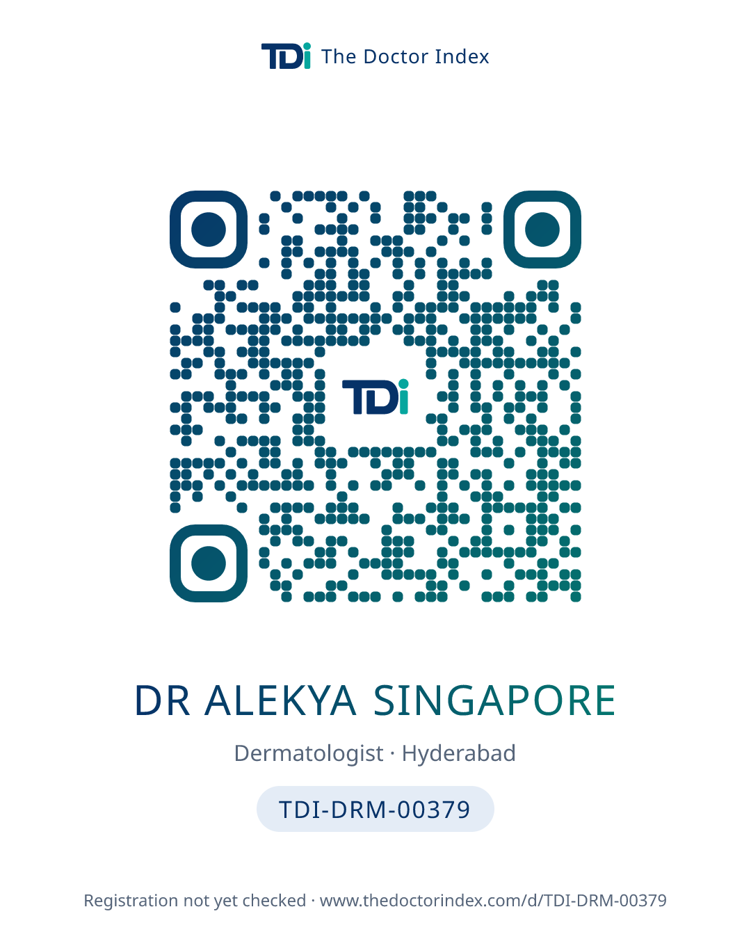 QR card for Dr Alekya Singapore, TDI-DRM-00379