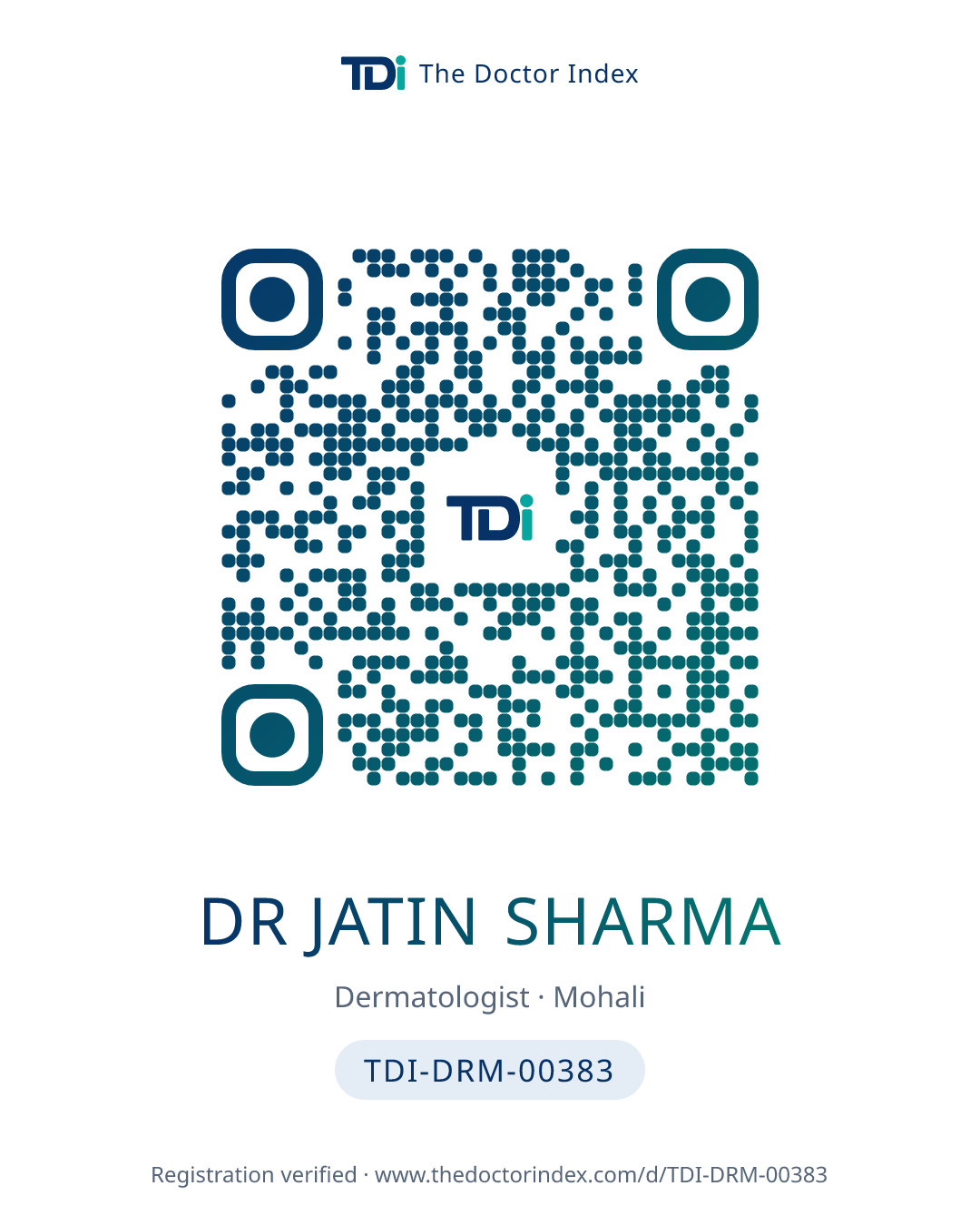 QR card for Dr Jatin Sharma, TDI-DRM-00383