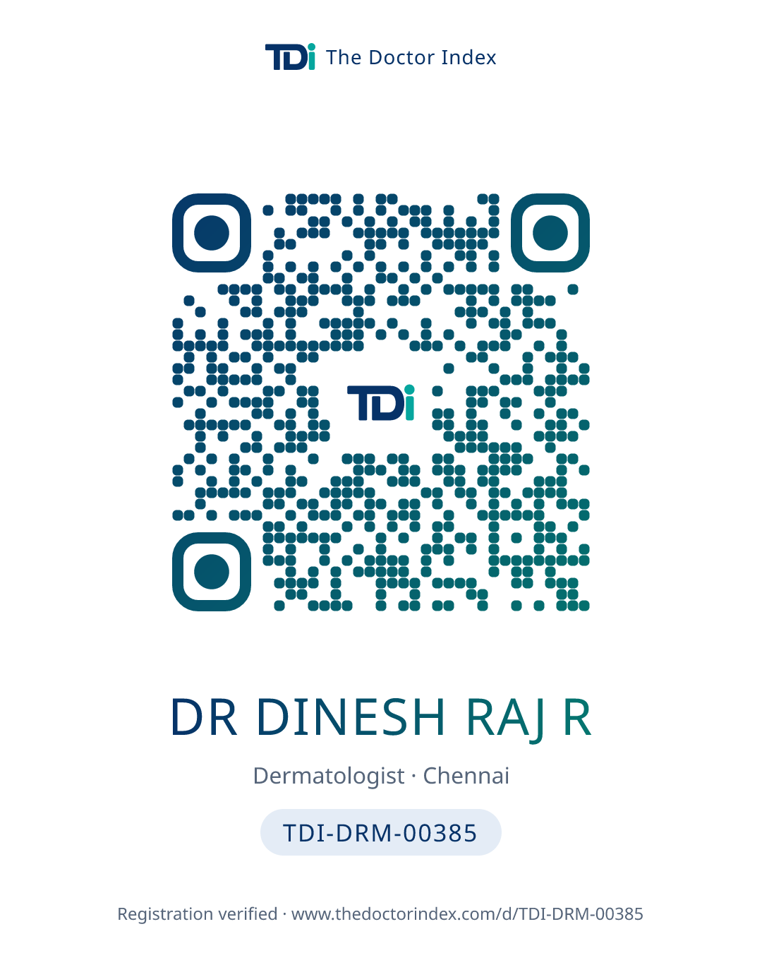 QR card for Dr Dinesh Raj R, TDI-DRM-00385