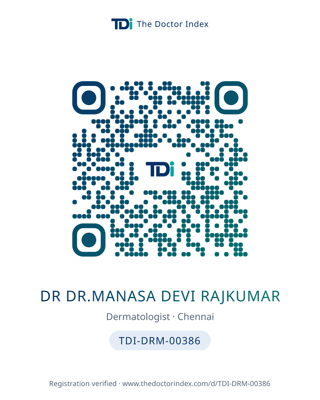 QR card for Dr Dr.manasa Devi Rajkumar, TDI-DRM-00386