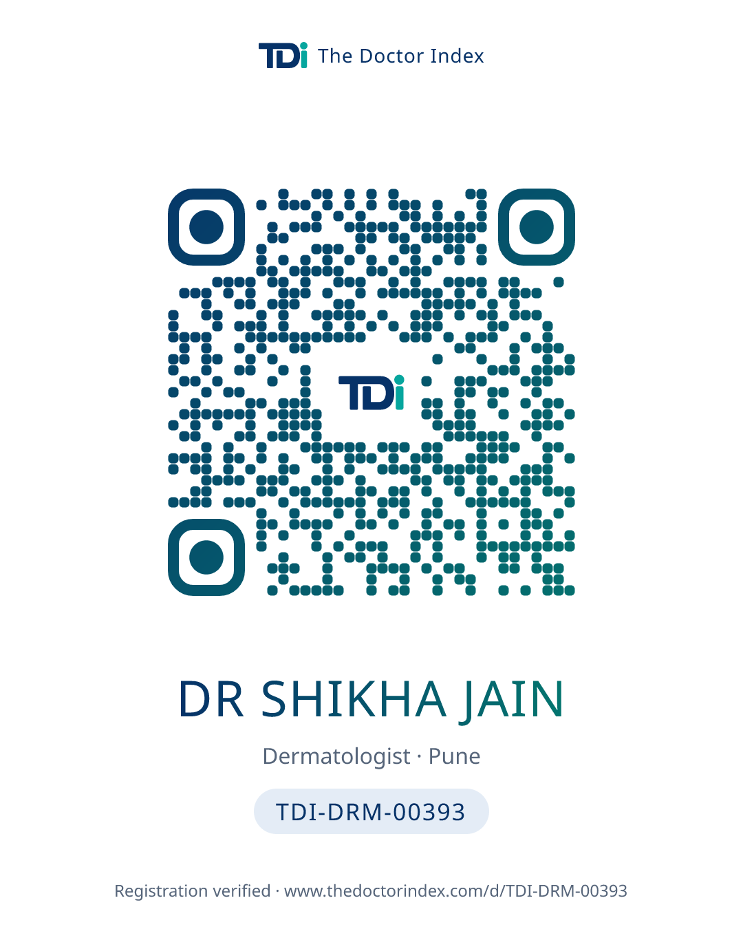 QR card for Dr Shikha Jain, TDI-DRM-00393