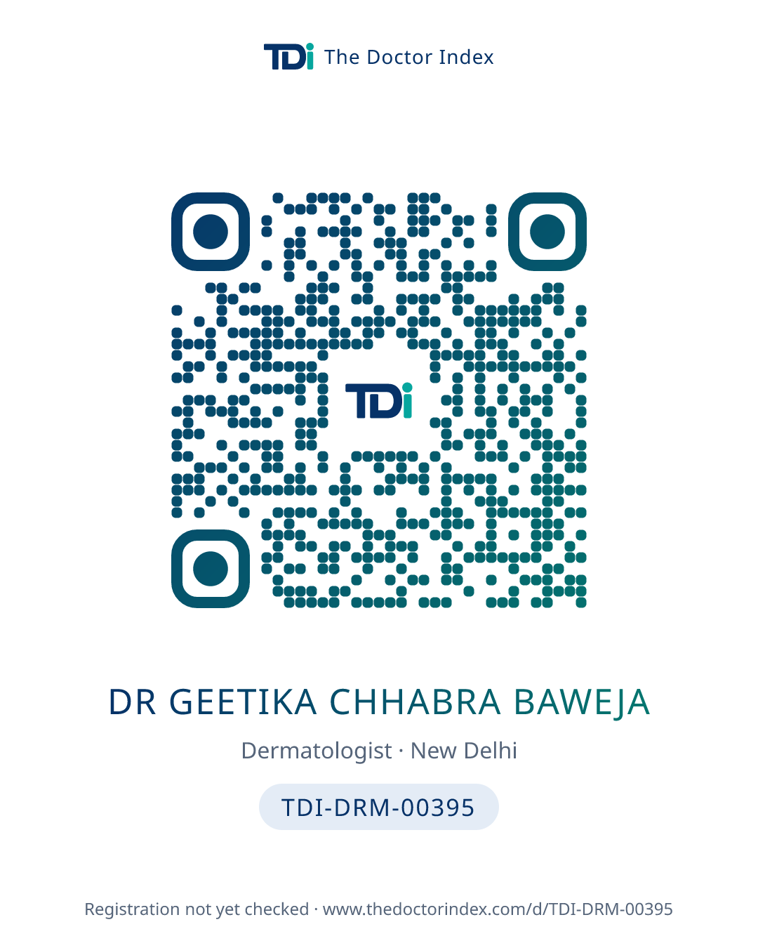 QR card for Dr Geetika Chhabra Baweja, TDI-DRM-00395