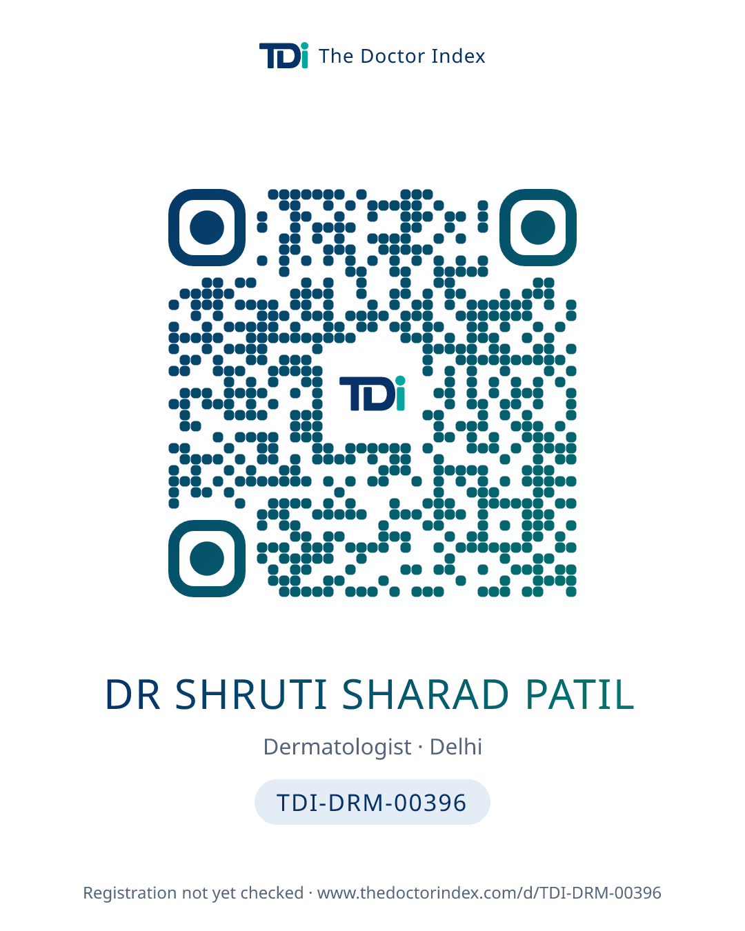 QR card for Dr Shruti Sharad Patil, TDI-DRM-00396