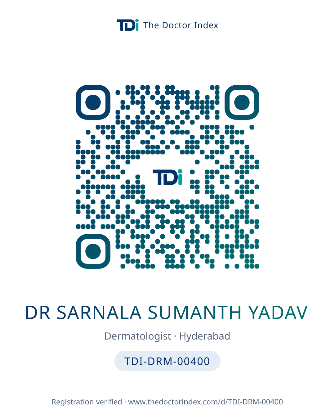 QR card for Dr Sarnala Sumanth Yadav, TDI-DRM-00400