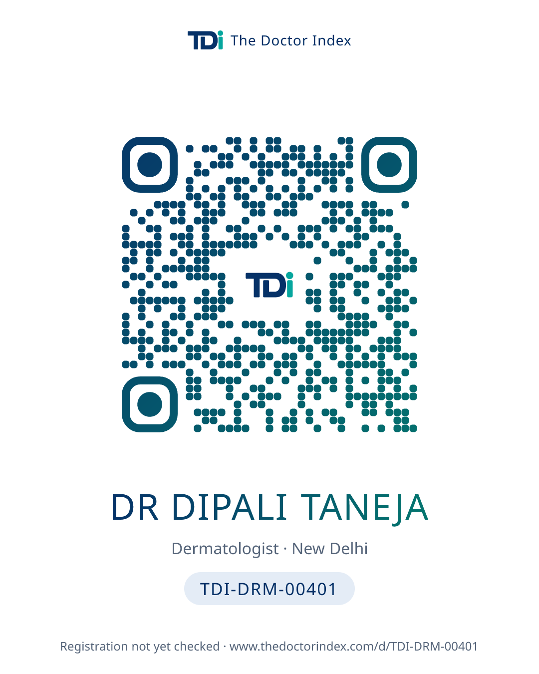 QR card for Dr Dipali Taneja, TDI-DRM-00401