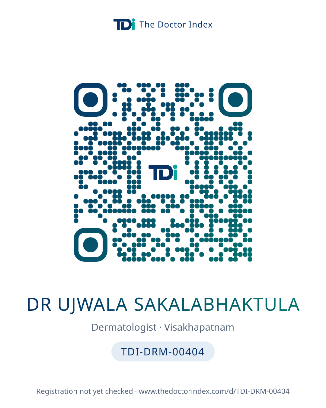 QR card for Dr Ujwala Sakalabhaktula, TDI-DRM-00404