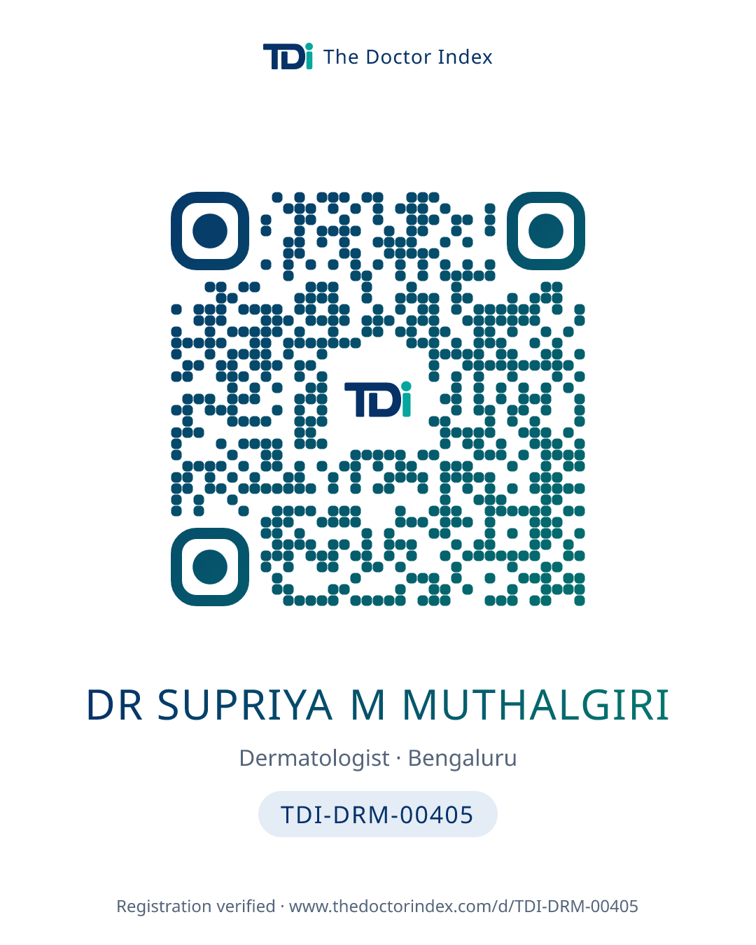 QR card for Dr Supriya M Muthalgiri, TDI-DRM-00405