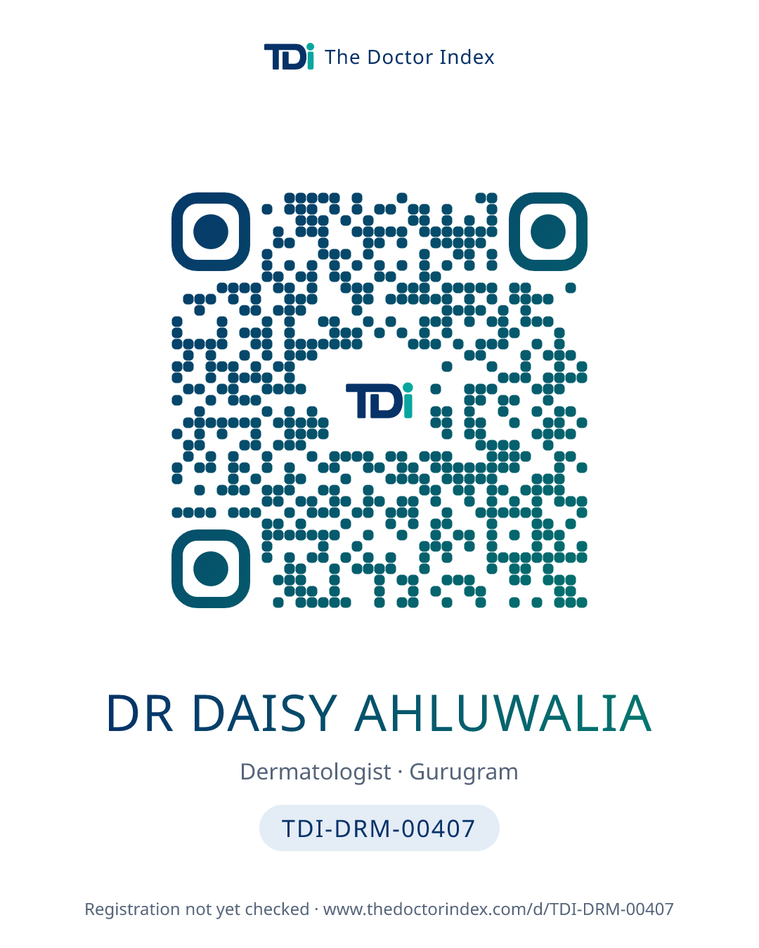 QR card for Dr Daisy Ahluwalia, TDI-DRM-00407