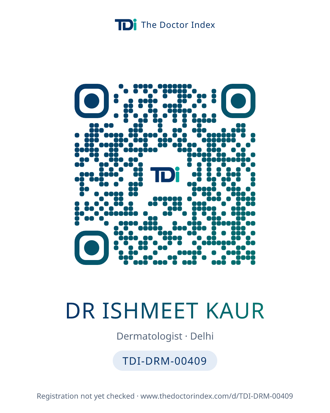 QR card for Dr Ishmeet Kaur, TDI-DRM-00409