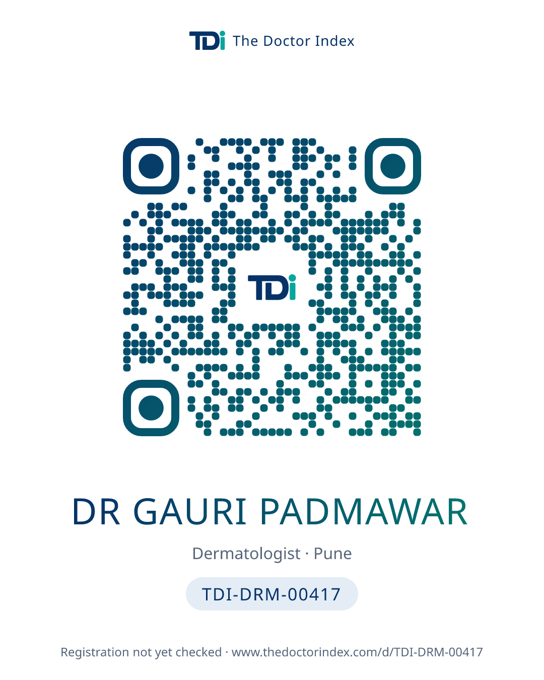 QR card for Dr Gauri Padmawar, TDI-DRM-00417