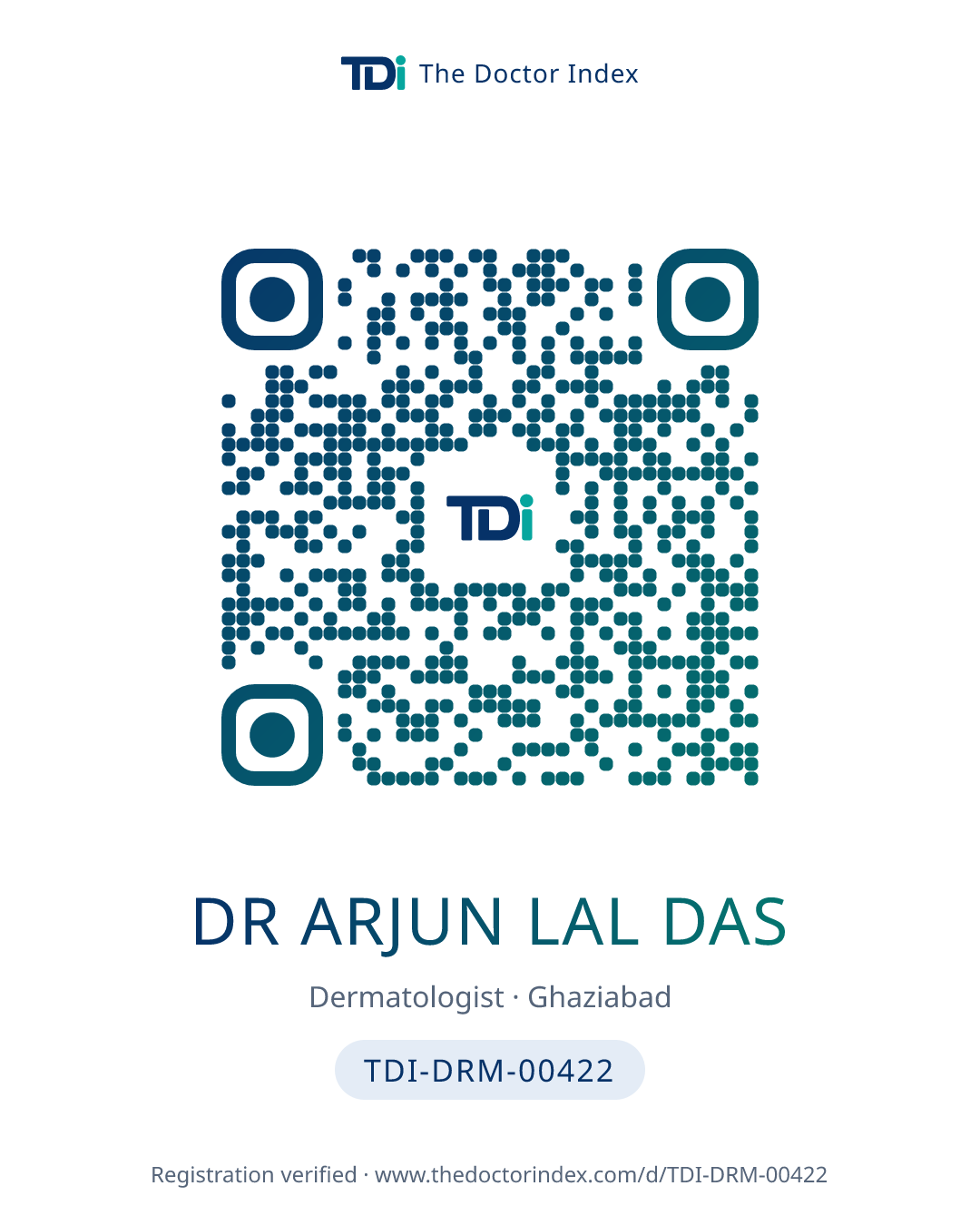 QR card for Dr Arjun Lal Das, TDI-DRM-00422