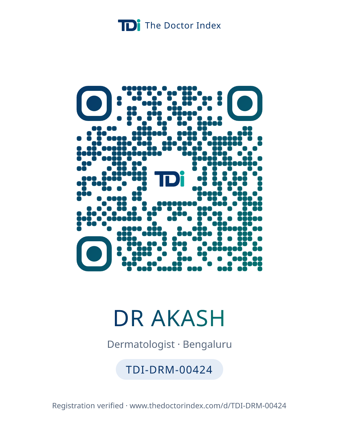 QR card for Dr Akash, TDI-DRM-00424